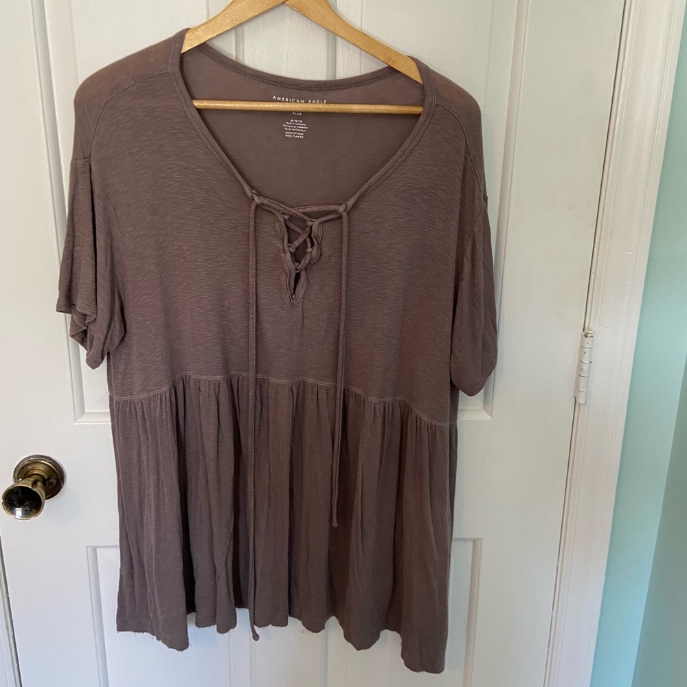 American Eagle Lace Up Oversized Soft & Sexy Slub Babydoll top - Picture 3 of 6